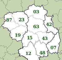B&B map Massif Central